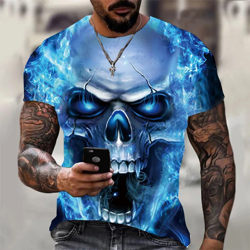 Fashion Herren Horror Skull T-Shirt Rundhals Unisex Sommer Streetwear Top Shirt