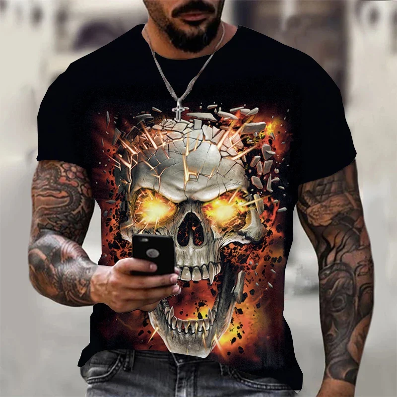 Fashion Herren Horror Skull T-Shirt Rundhals Unisex Sommer Streetwear Top Shirt