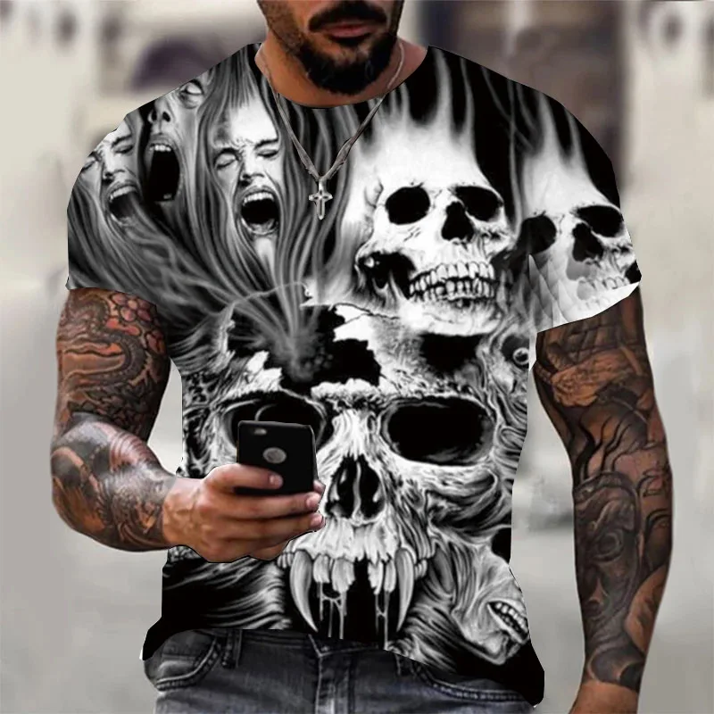 Fashion Herren Horror Skull T-Shirt Rundhals Unisex Sommer Streetwear Top Shirt