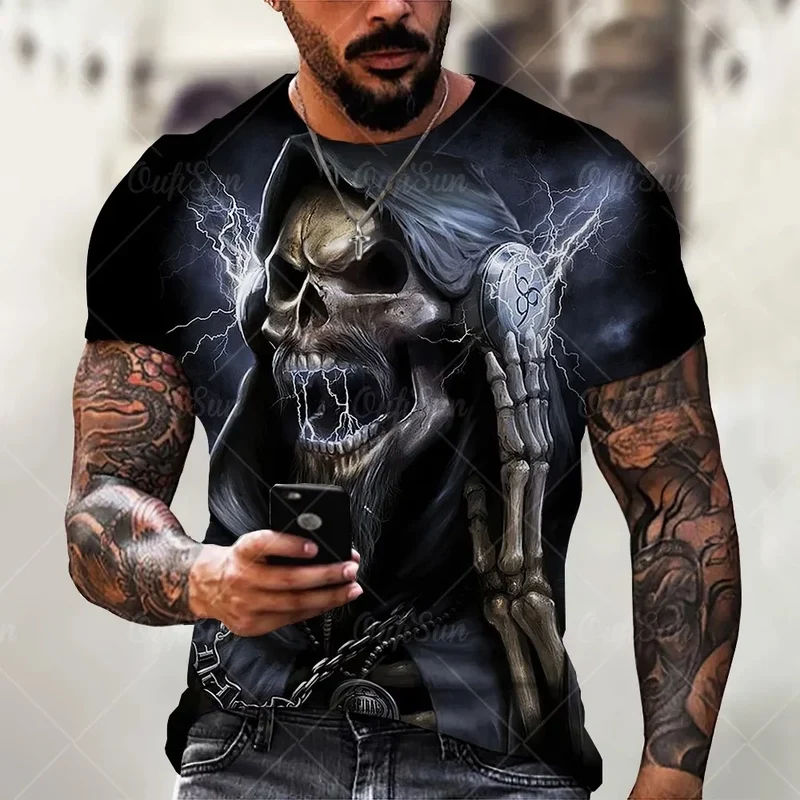 Fashion Herren Horror Skull T-Shirt Rundhals Unisex Sommer Streetwear Top Shirt
