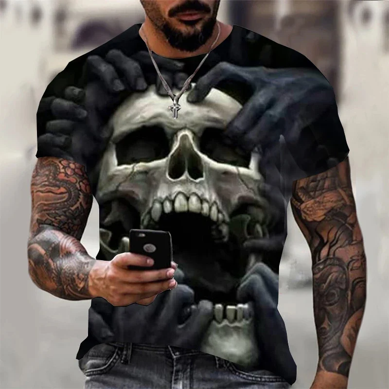 Fashion Herren Horror Skull T-Shirt Rundhals Unisex Sommer Streetwear Top Shirt