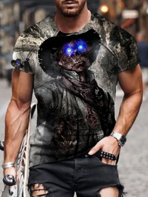 Fashion Herren Horror Skull T-Shirt Rundhals Unisex Sommer Streetwear Top Shirt