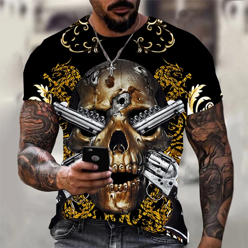 Fashion Herren Horror Skull T-Shirt Rundhals Unisex Sommer Streetwear Top Shirt