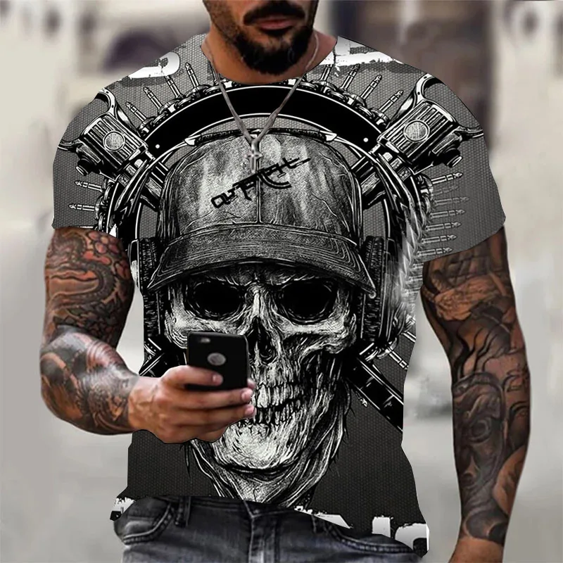 Fashion Herren Horror Skull T-Shirt Rundhals Unisex Sommer Streetwear Top Shirt