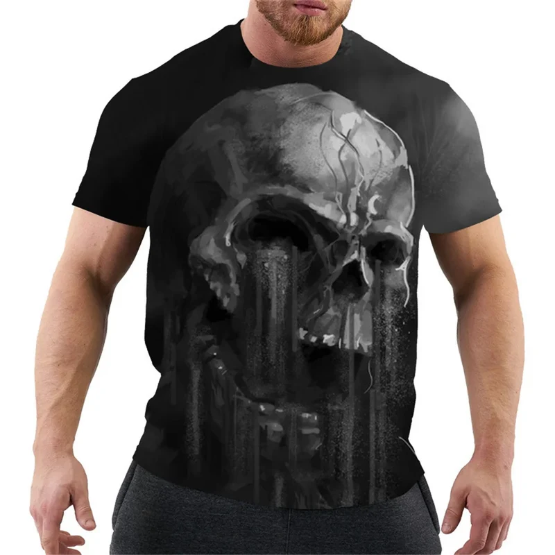Fashion Herren Horror Skull T-Shirt Rundhals Unisex Sommer Streetwear Top Shirt