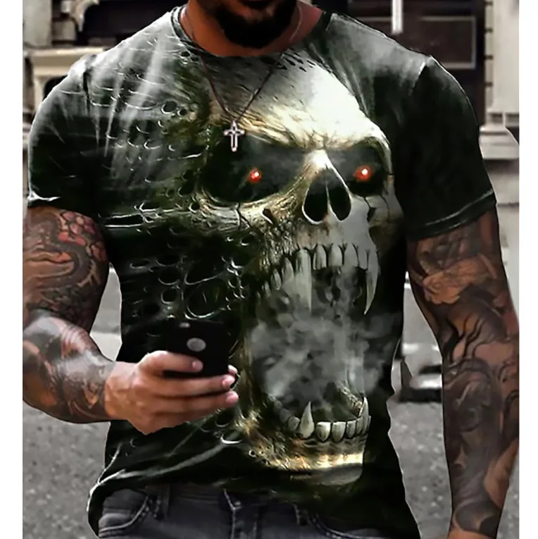 Fashion Herren Horror Skull T-Shirt Rundhals Unisex Sommer Streetwear Top Shirt