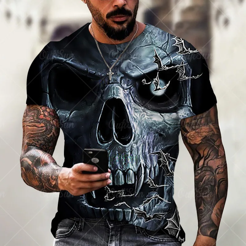 Fashion Herren Horror Skull T-Shirt Rundhals Unisex Sommer Streetwear Top Shirt