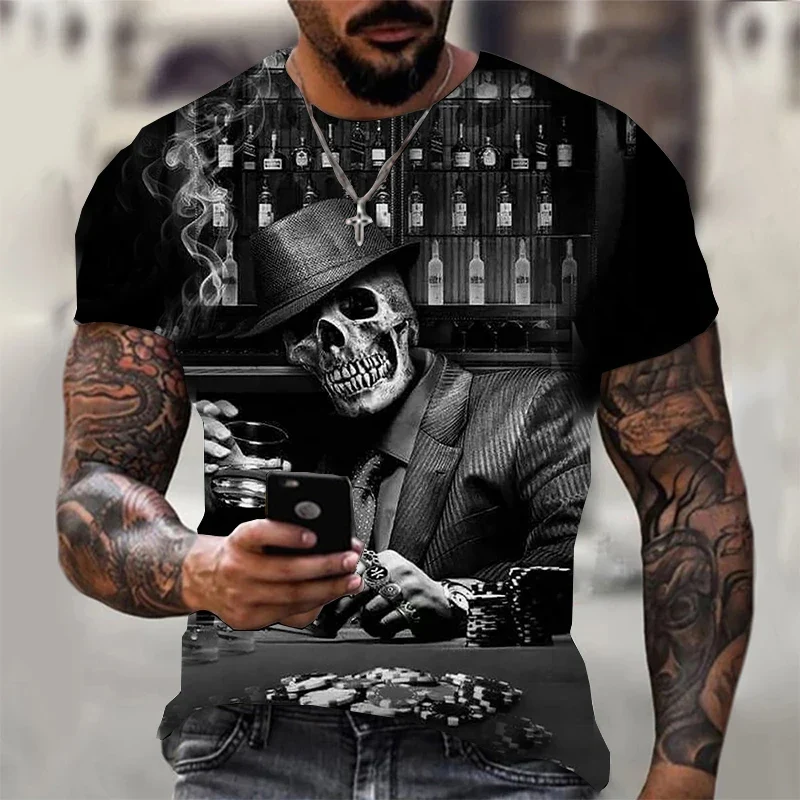Fashion Herren Horror Skull T-Shirt Rundhals Unisex Sommer Streetwear Top Shirt