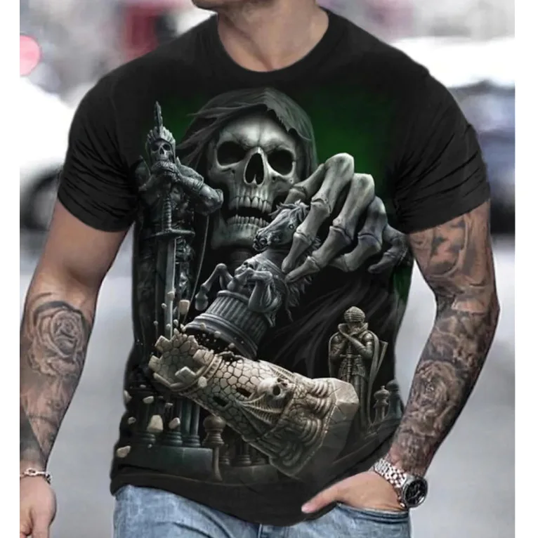Fashion Herren Horror Skull T-Shirt Rundhals Unisex Sommer Streetwear Top Shirt