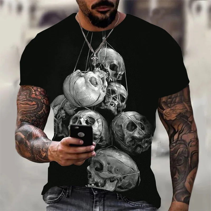 Fashion Herren Horror Skull T-Shirt Rundhals Unisex Sommer Streetwear Top Shirt