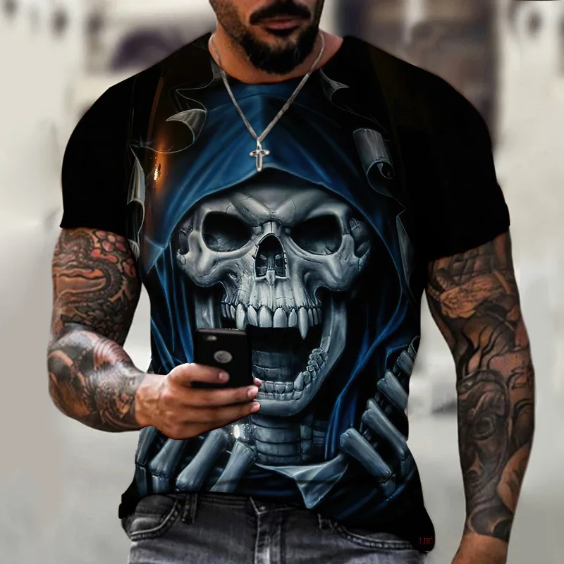 Fashion Herren Horror Skull T-Shirt Rundhals Unisex Sommer Streetwear Top Shirt