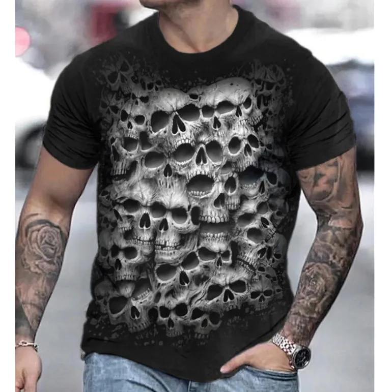 Fashion Herren Horror Skull T-Shirt Rundhals Unisex Sommer Streetwear Top Shirt