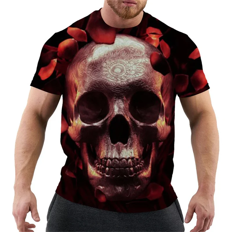 Fashion Herren Horror Skull T-Shirt Rundhals Unisex Sommer Streetwear Top Shirt