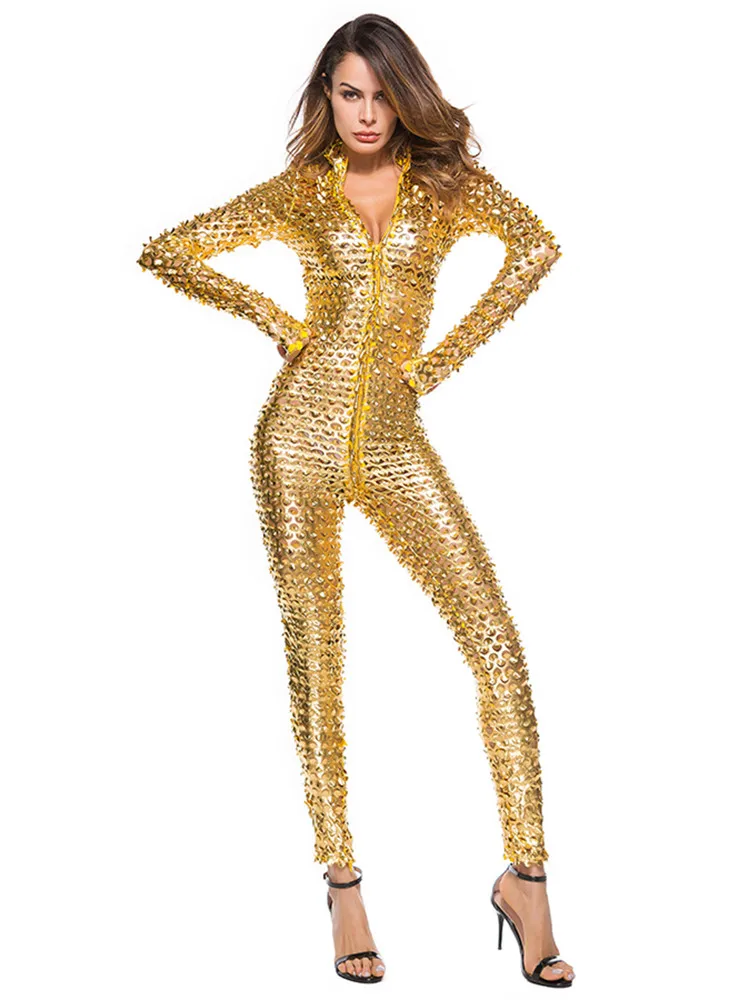 Sexy Nieten Overall Damen Dessous Latex Bodysuit Catsuit Clubwear GoGo Fetisch