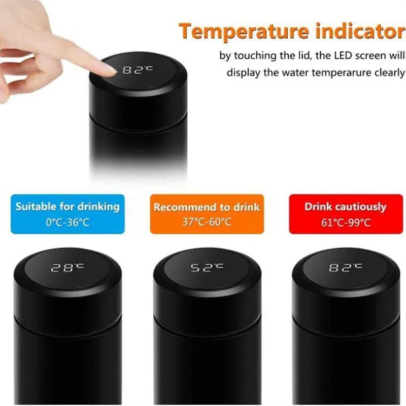 Thermosflasche LCD Temperaturanzeige Edelstahl Isolierflasche Trinkflasche 500ml