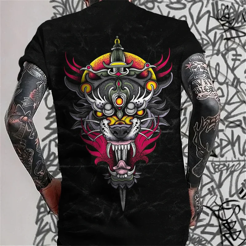 Herren Fashion Tattoo Style T-Shirt Rundhals Unisex SommerOversized Streetwear