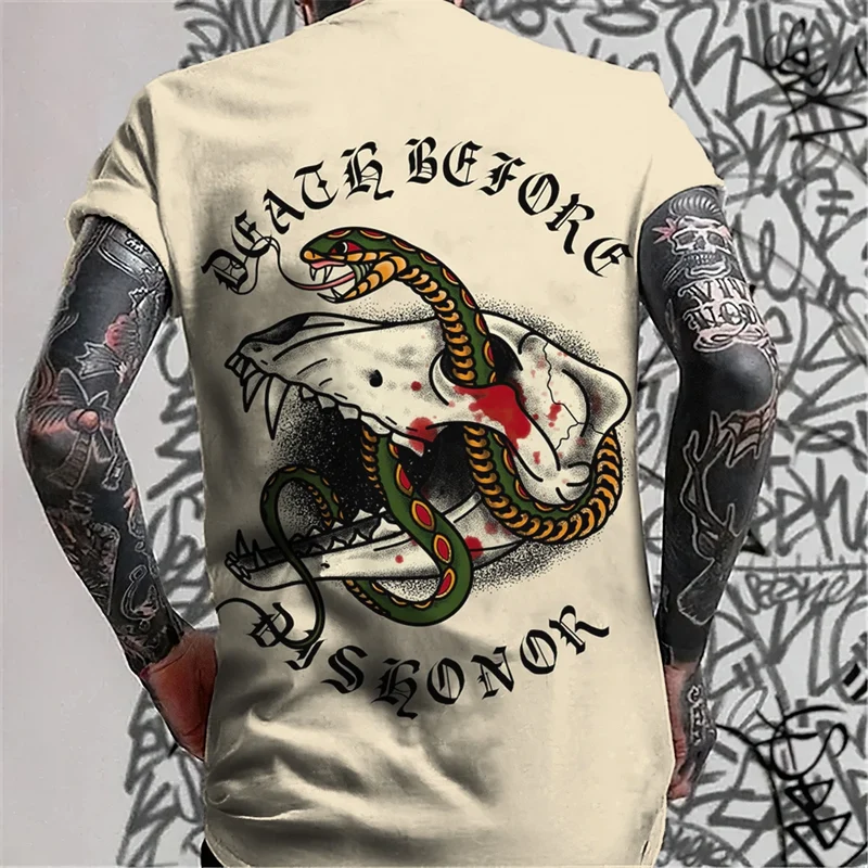 Herren Fashion Tattoo Style T-Shirt Rundhals Unisex SommerOversized Streetwear