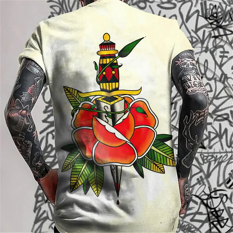 Herren Fashion Tattoo Style T-Shirt Rundhals Unisex SommerOversized Streetwear