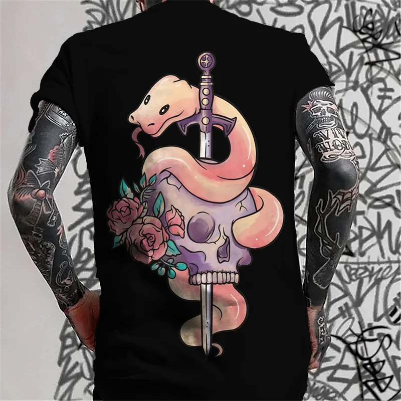 Herren Fashion Tattoo Style T-Shirt Rundhals Unisex SommerOversized Streetwear