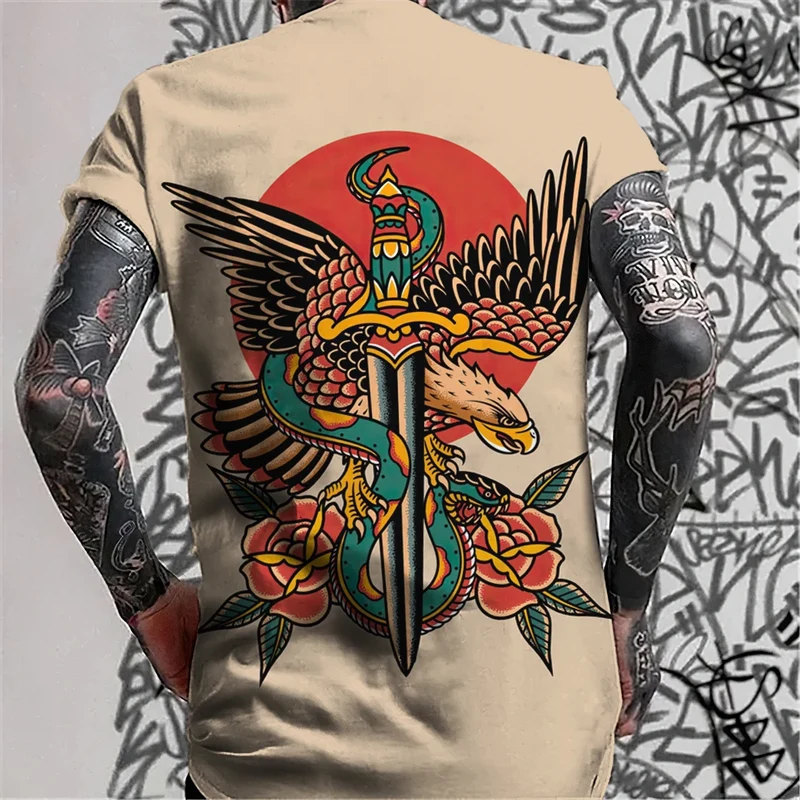 Herren Fashion Tattoo Style T-Shirt Rundhals Unisex SommerOversized Streetwear