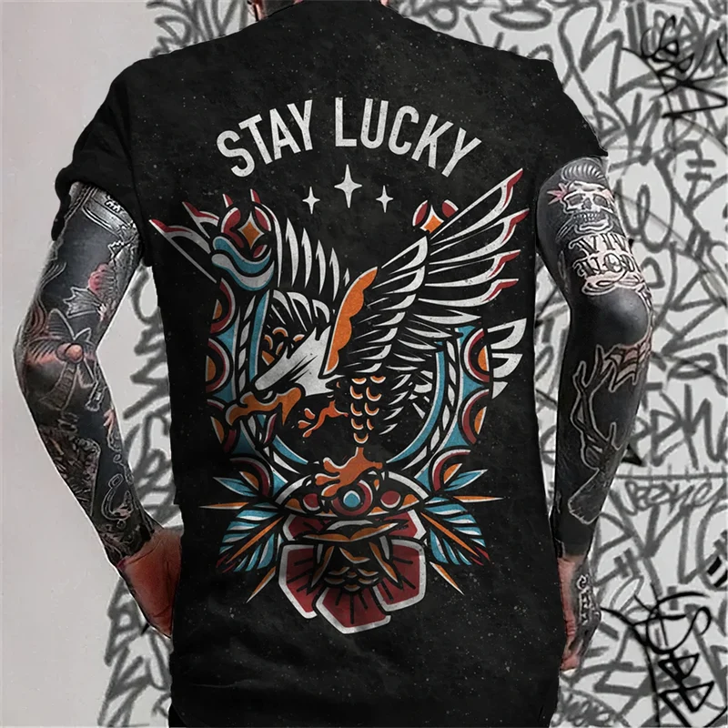 Herren Fashion Tattoo Style T-Shirt Rundhals Unisex SommerOversized Streetwear