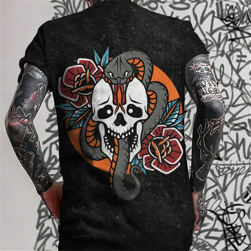 Herren Fashion Tattoo Style T-Shirt Rundhals Unisex SommerOversized Streetwear