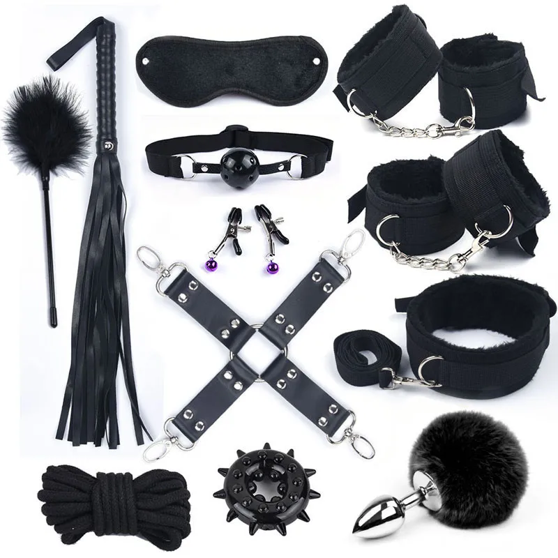 10Stk BDSM Bondage Set Fesselset SM Peitsche Halsband Handschellen Sexspielzeug
