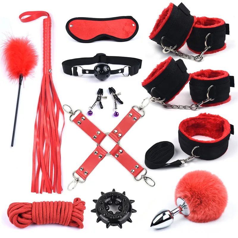 10Stk BDSM Bondage Set Fesselset SM Peitsche Halsband Handschellen Sexspielzeug