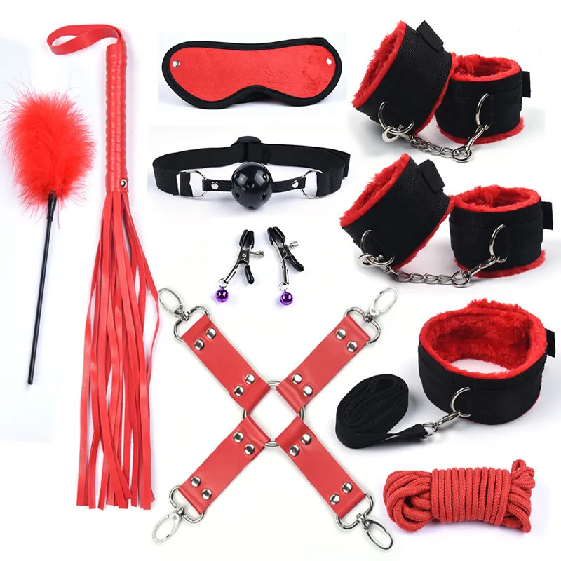 10Stk BDSM Bondage Set Fesselset SM Peitsche Halsband Handschellen Sexspielzeug