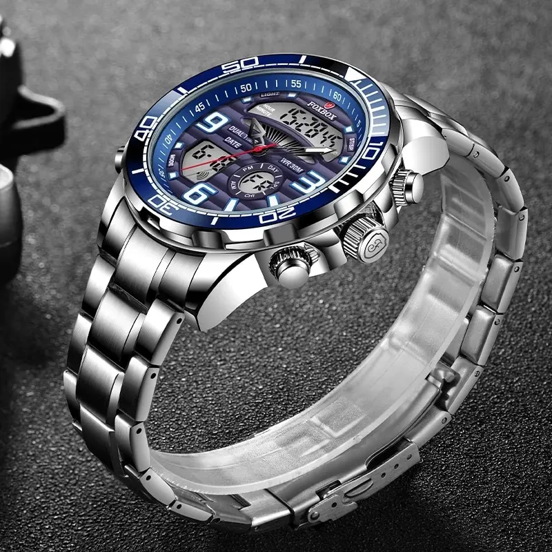 Herren Armbanduhr Silber Schwarz Edelstahl Quarzuhr Luxus Chronograph Business
