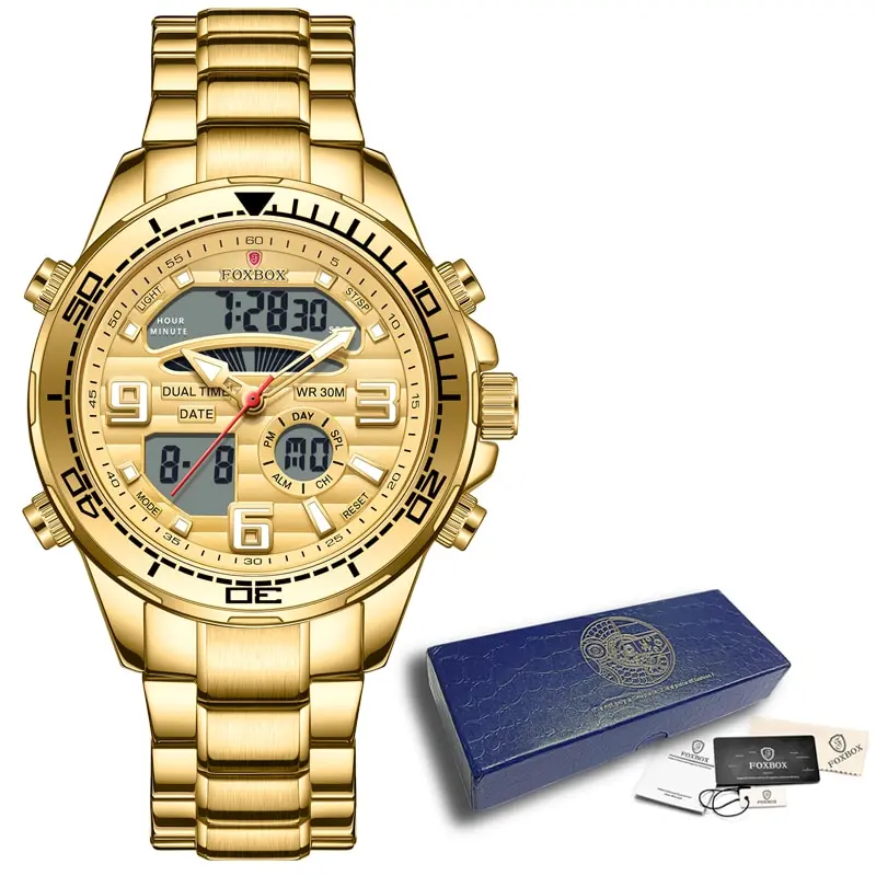 Herren Armbanduhr Silber Schwarz Edelstahl Quarzuhr Luxus Chronograph Business