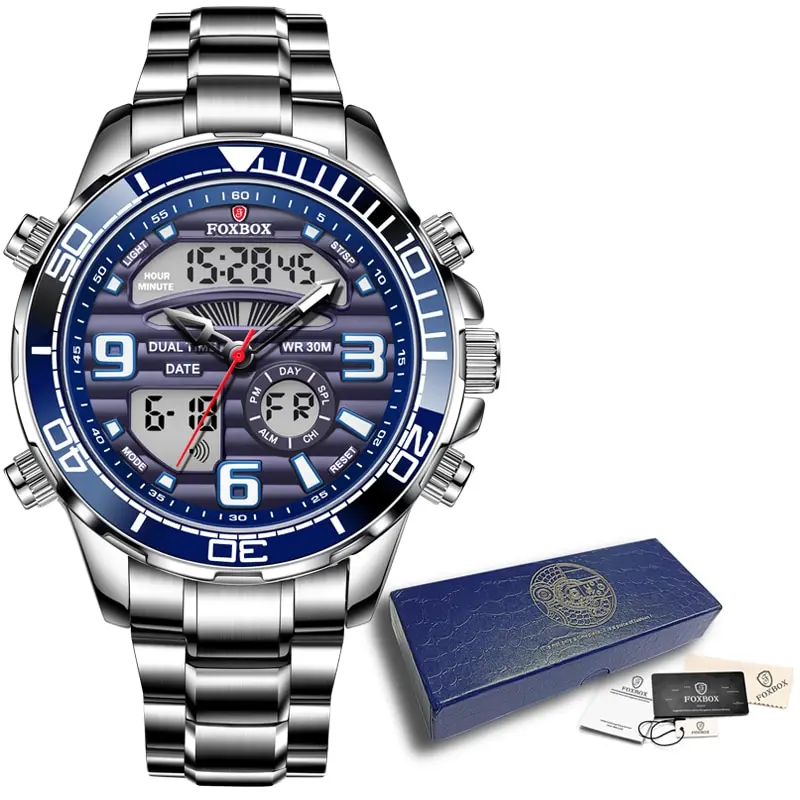 Herren Armbanduhr Silber Schwarz Edelstahl Quarzuhr Luxus Chronograph Business