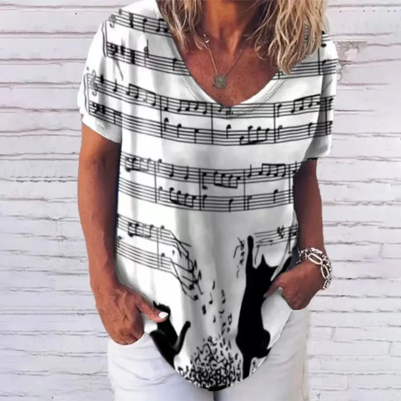 Damen Sommer Top 3D Katzen T-Shirt Rundhals Streetwear lockeres Damentop Bluse