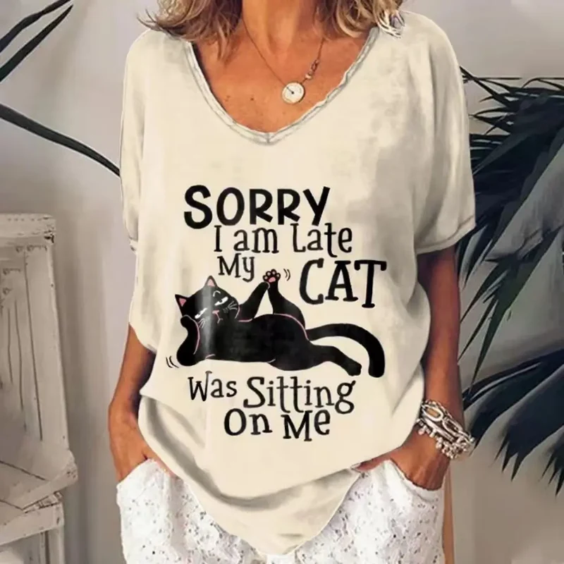 Damen Sommer Top 3D Katzen T-Shirt Rundhals Streetwear lockeres Damentop Bluse