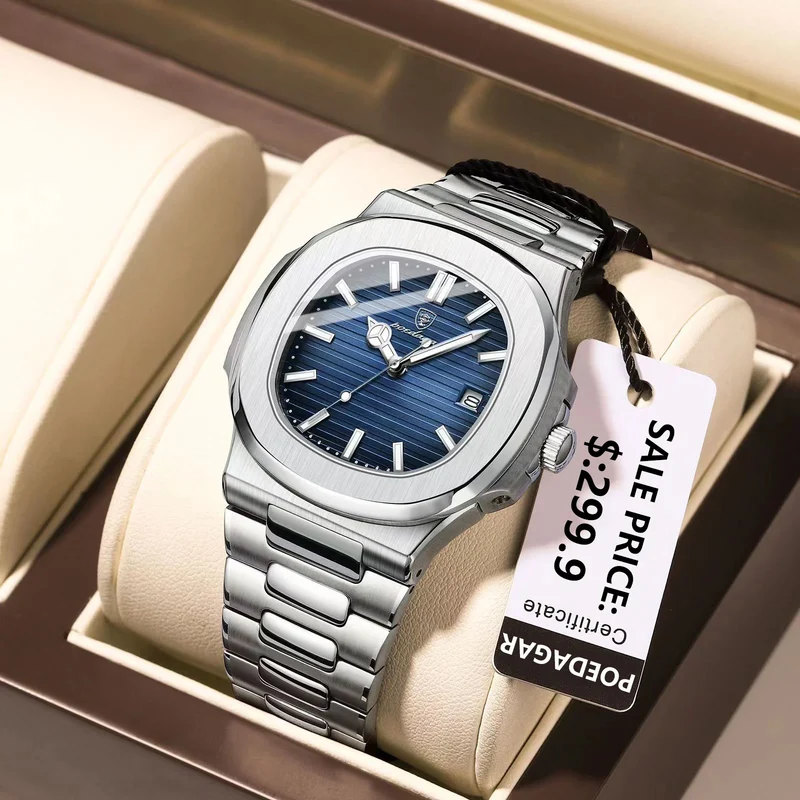 Herren Armbanduhr Silber Schwarz Edelstahl Quarzuhr Luxus Chronograph Business