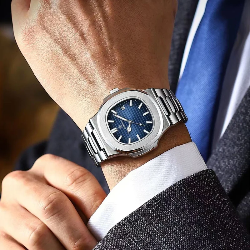 Herren Armbanduhr Silber Schwarz Edelstahl Quarzuhr Luxus Chronograph Business
