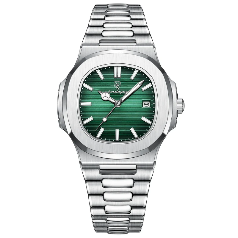 Herren Armbanduhr Silber Schwarz Edelstahl Quarzuhr Luxus Chronograph Business