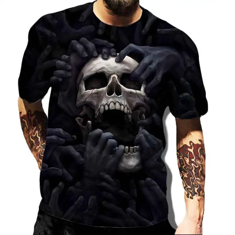 Fashion Herren Horror Skull T-Shirt Rundhals Unisex Sommer Streetwear Top Shirt