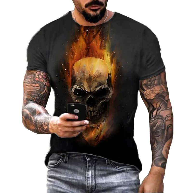 Fashion Herren Horror Skull T-Shirt Rundhals Unisex Sommer Streetwear Top Shirt