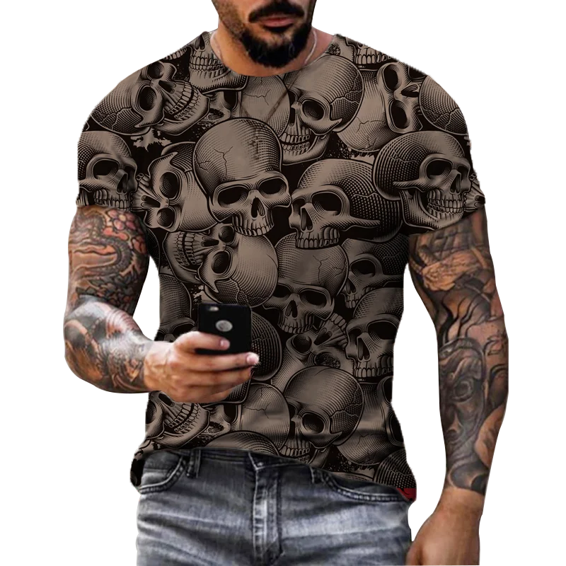 Fashion Herren Horror Skull T-Shirt Rundhals Unisex Sommer Streetwear Top Shirt