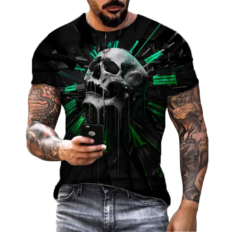 Fashion Herren Horror Skull T-Shirt Rundhals Unisex Sommer Streetwear Top Shirt
