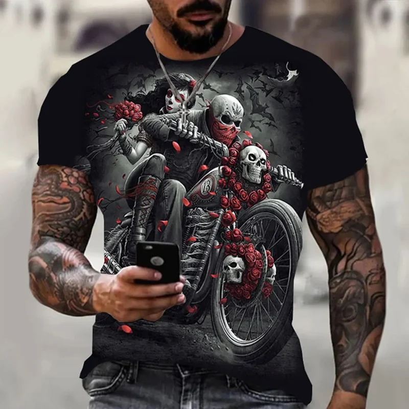 Fashion Herren Horror Skull T-Shirt Rundhals Unisex Sommer Streetwear Top Shirt