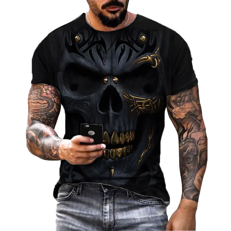 Fashion Herren Horror Skull T-Shirt Rundhals Unisex Sommer Streetwear Top Shirt