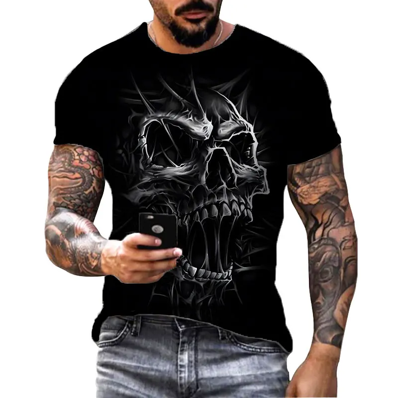 Fashion Herren Horror Skull T-Shirt Rundhals Unisex Sommer Streetwear Top Shirt