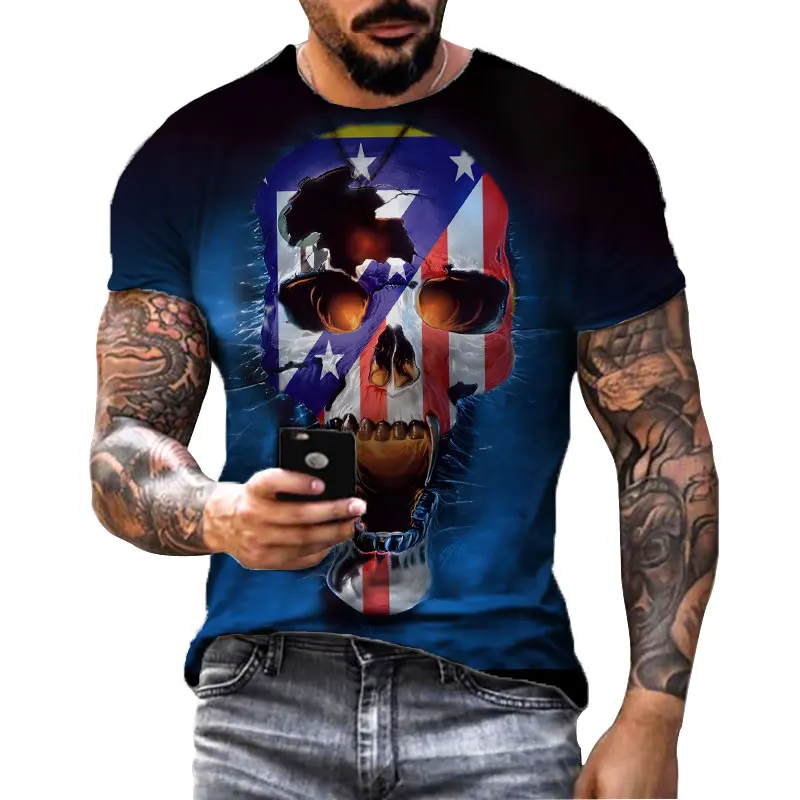 Fashion Herren Horror Skull T-Shirt Rundhals Unisex Sommer Streetwear Top Shirt