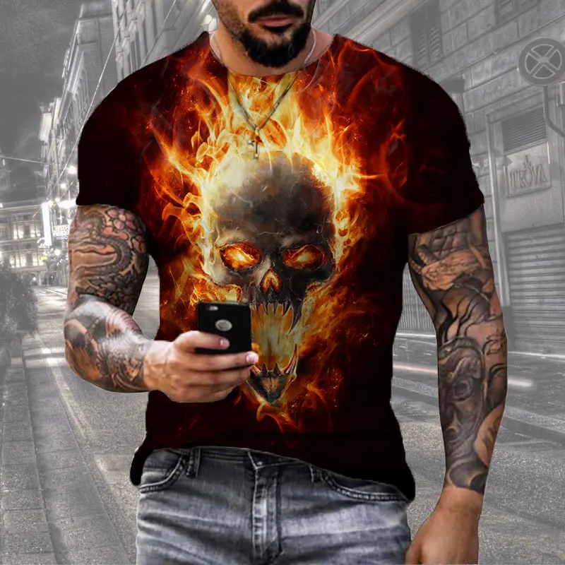 Fashion Herren Horror Skull T-Shirt Rundhals Unisex Sommer Streetwear Top Shirt