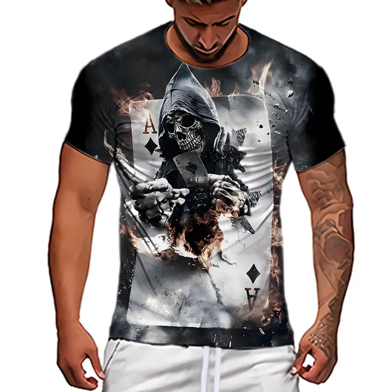 Fashion Herren Horror Skull T-Shirt Rundhals Unisex Sommer Streetwear Top Shirt