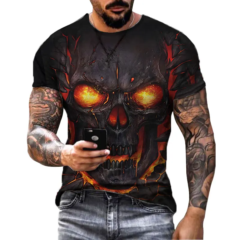 Fashion Herren Horror Skull T-Shirt Rundhals Unisex Sommer Streetwear Top Shirt
