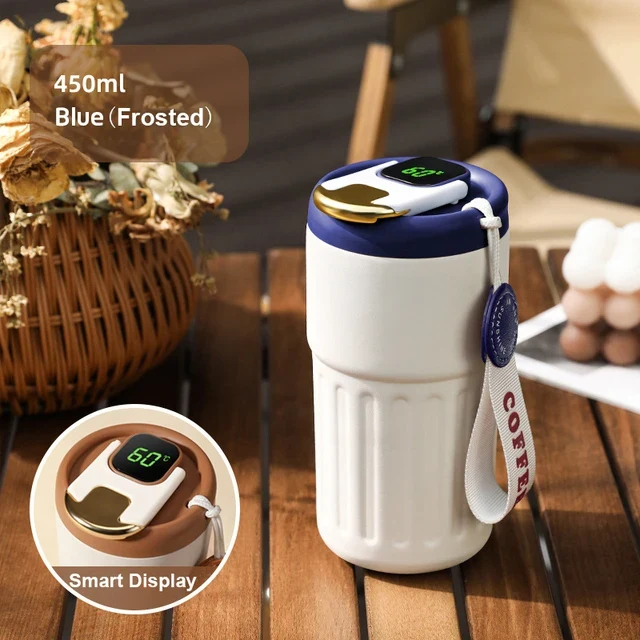 Thermobecher m Temperaturanzeige Becher Edelstahl 450ml MUG Isolierbecher Tasse