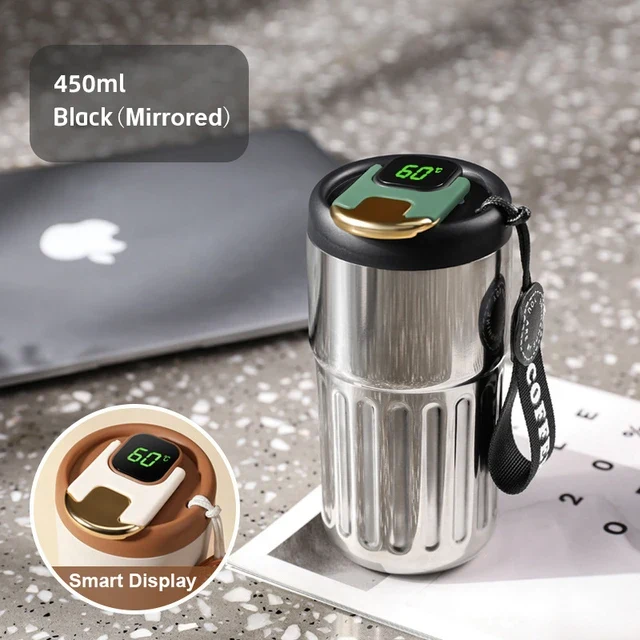 Thermobecher m Temperaturanzeige Becher Edelstahl 450ml MUG Isolierbecher Tasse